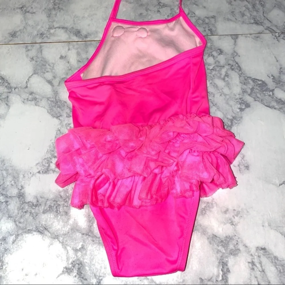 Old navy pink swim suit like new w flower 12-18